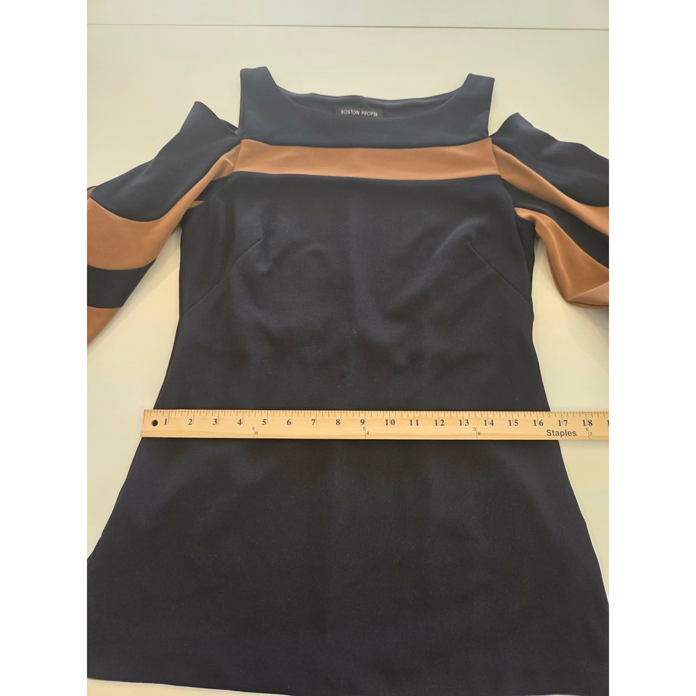 BOSTON PROPER Black Brown Cold Shoulder Cutout Tunic Top Small - Picture 10 of 11